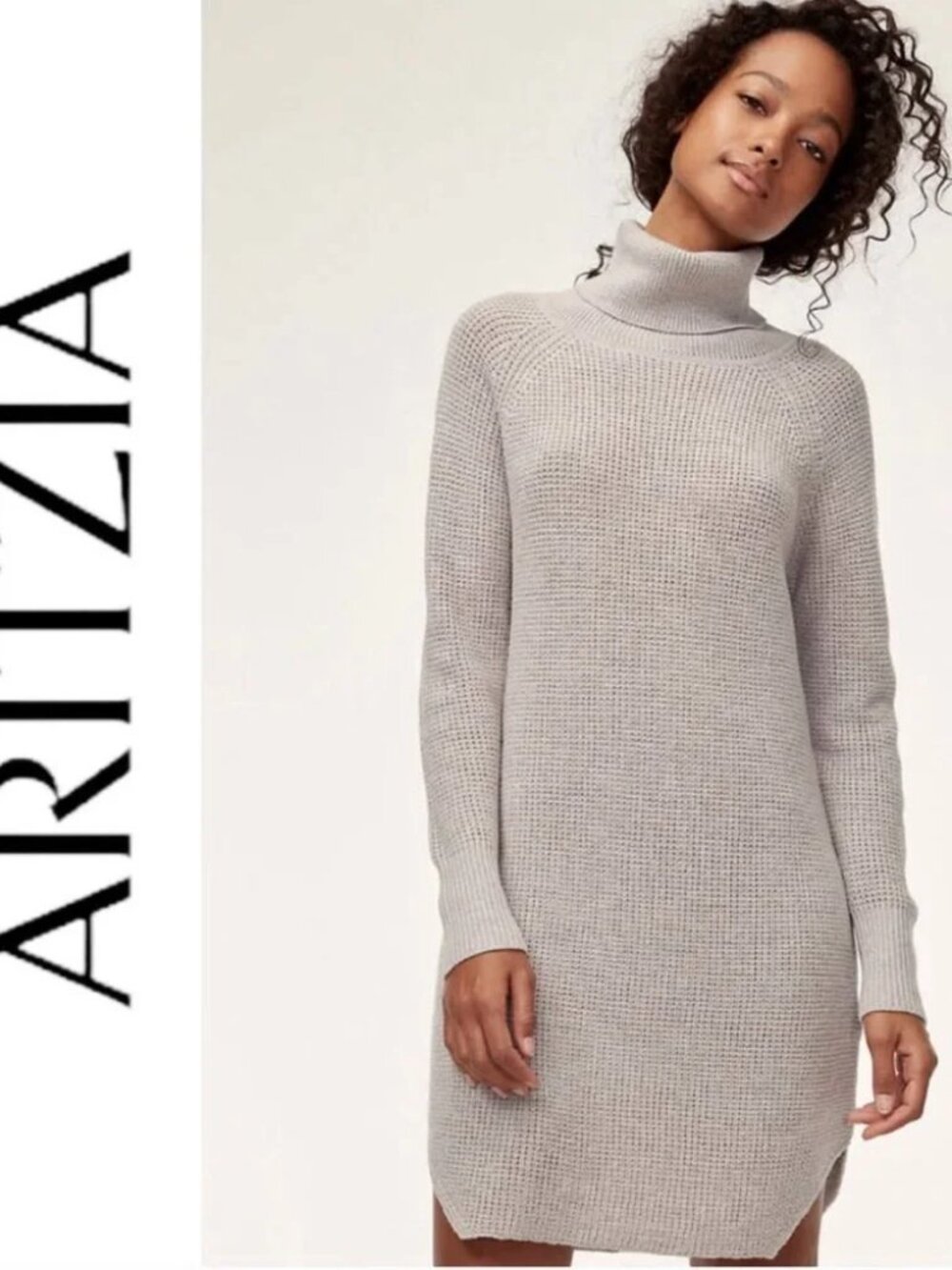 XXS Oatmeal Beige 'Bianca' Waffle Knit Turtleneck Sweater Dress WILFRED Aritzia